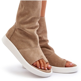 Zazoo 3441 Sandalias de ante para mujer con parte superior en beige oscuro 9