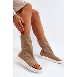 Zazoo 3441 Sandalias de ante para mujer con parte superior en beige oscuro 7