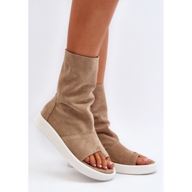 Zazoo 3441 Sandalias de ante para mujer con parte superior en beige oscuro 2