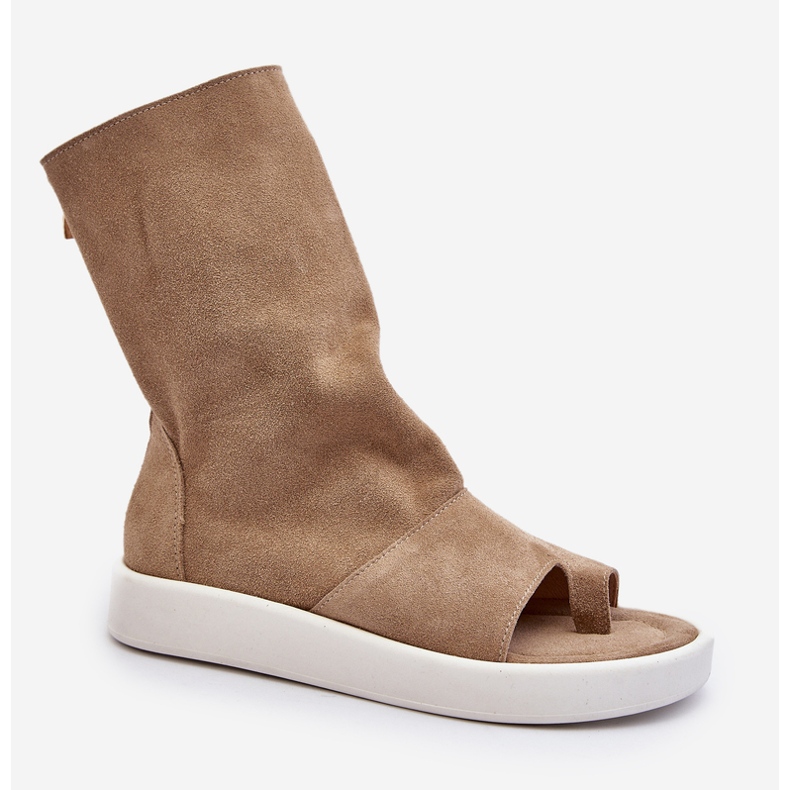 Zazoo 3441 Sandalias de ante para mujer con parte superior en beige oscuro 1