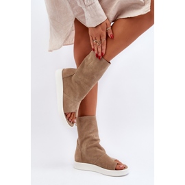 Zazoo 3441 Sandalias de ante para mujer con parte superior en beige oscuro 4