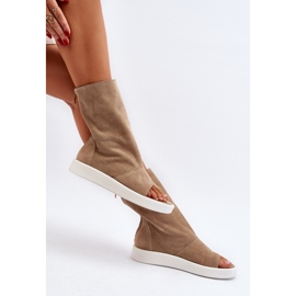 Zazoo 3441 Sandalias de ante para mujer con parte superior en beige oscuro 6