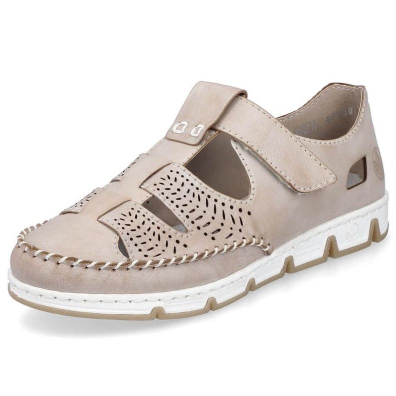 Zapatos de piel calados con velcro Rieker W RKR651, beige marrón 2