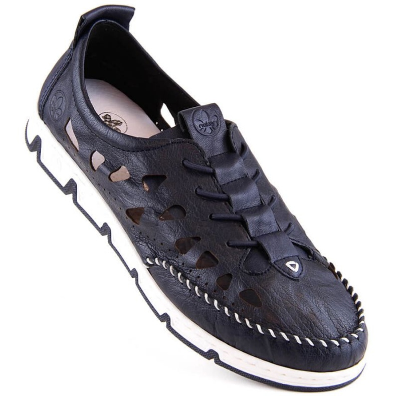 Zapatos de piel calados Rieker W RKR652, azul marino 1