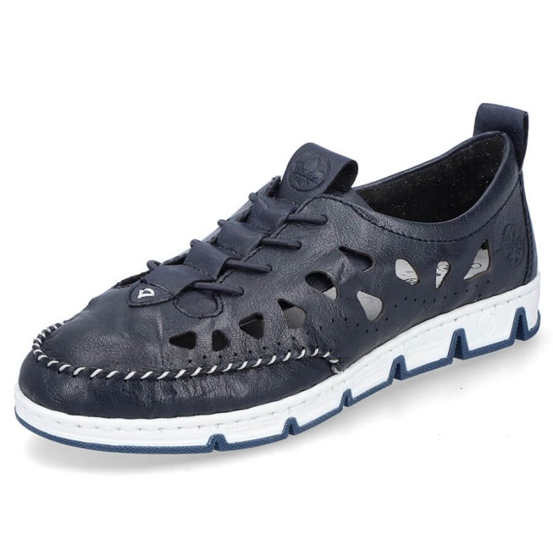 Zapatos de piel calados Rieker W RKR652, azul marino 2