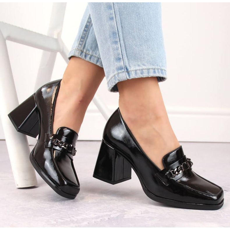 Potocki W WOL215A Zapatos charol negro con tacón decorativo 2