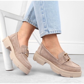Zapatos de piel ante, mocasines beige para mujer Filippo DP6099 7