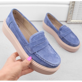 Zapatos de piel ante, mocasines de mujer con plataforma, azul Filippo DP6152 1