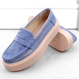 Zapatos de piel ante, mocasines de mujer con plataforma, azul Filippo DP6152 3