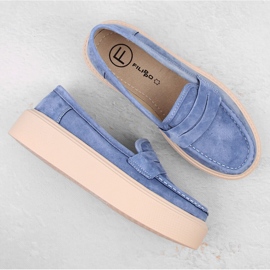 Zapatos de piel ante, mocasines de mujer con plataforma, azul Filippo DP6152 4