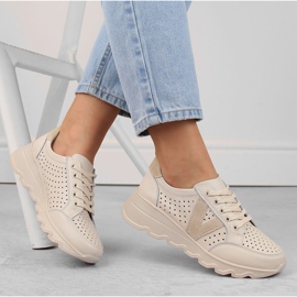 Deportivas mujer piel calada beige Vinceza 7875 4