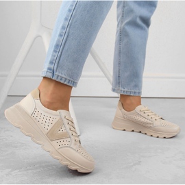 Deportivas mujer piel calada beige Vinceza 7875 5