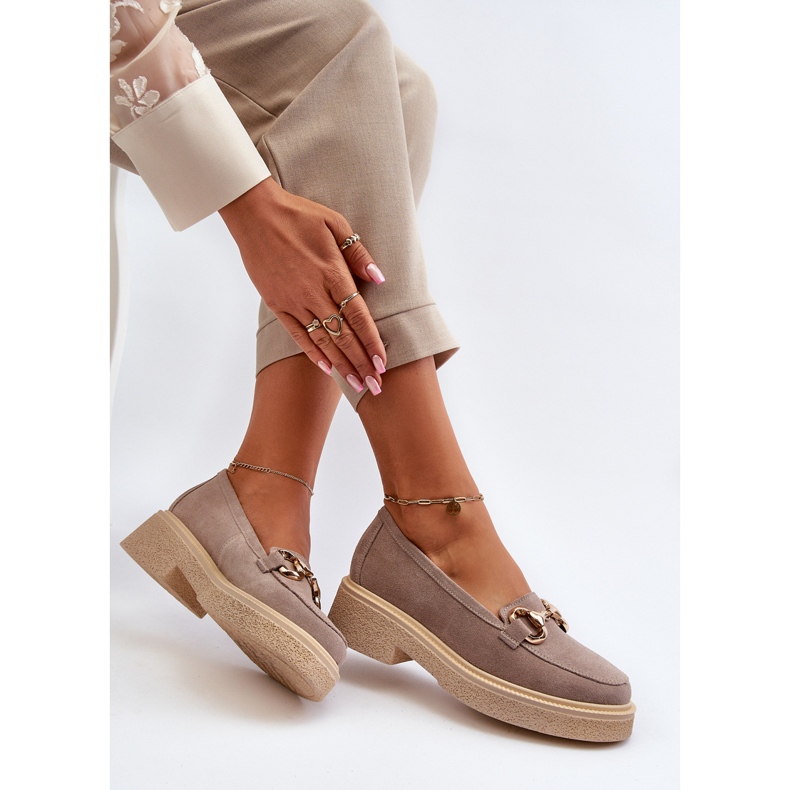 Zazoo 3429 Mocasines de mujer de ante con decoración capuchino beige 1
