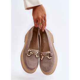 Zazoo 3429 Mocasines de mujer de ante con decoración capuchino beige 2