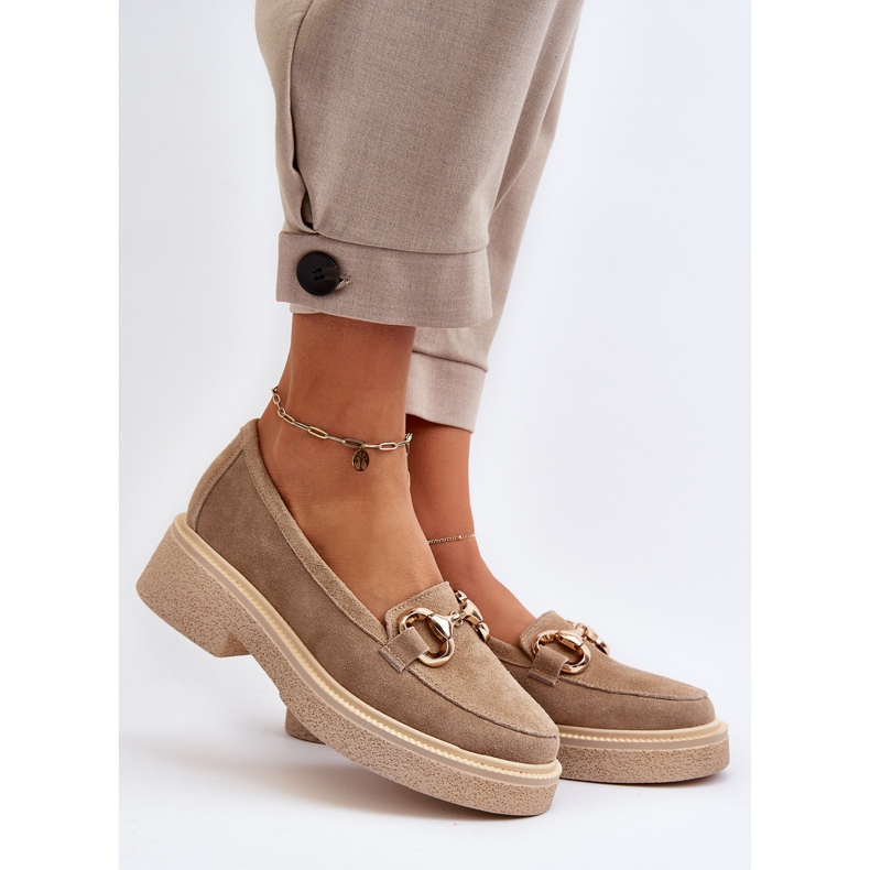 Zazoo 3429 Mocasines Mujer Ante Con Adorno, Beige 2