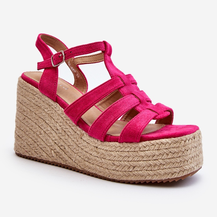 Sandalias cuña con trenza Fucsia Gnosis rosado 1