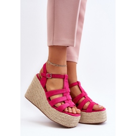 Sandalias cuña con trenza Fucsia Gnosis rosa 2