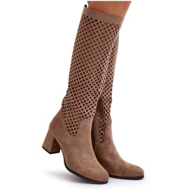 Botas Tacón Calado Ante Beige Jolenna 8