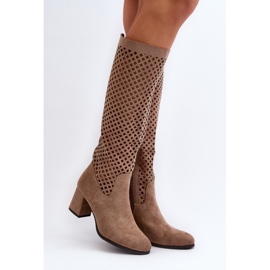 Botas Tacón Calado Ante Beige Jolenna 2