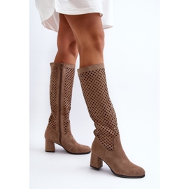 Botas Tacón Calado Ante Beige Jolenna 5