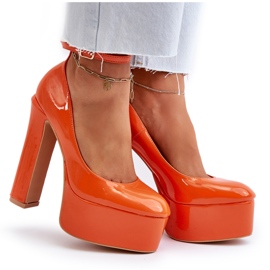 Zapatos de salón de charol con plataforma enorme y tacón, Naranja Ninames 11