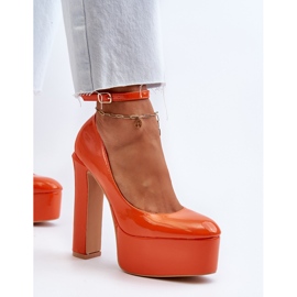 Zapatos de salón de charol con plataforma enorme y tacón, Naranja Ninames 6