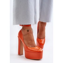 Zapatos de salón de charol con plataforma enorme y tacón, Naranja Ninames 8
