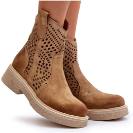 Zazoo 3470 Botas Mujer Ante Tacón Plano, Calado, Beige 11