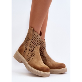 Zazoo 3470 Botas Mujer Ante Tacón Plano, Calado, Beige 4