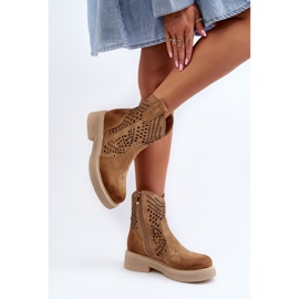 Zazoo 3470 Botas Mujer Ante Tacón Plano, Calado, Beige 7