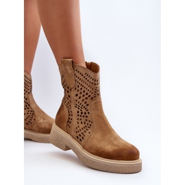 Zazoo 3470 Botas Mujer Ante Tacón Plano, Calado, Beige 6