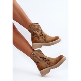 Zazoo 3470 Botas Mujer Ante Tacón Plano, Calado, Beige 10