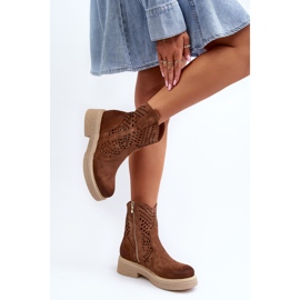 Zazoo 3470 Botas De Mujer De Ante Con Tacón Plano, Calado Marrón 7