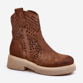 Zazoo 3470 Botas De Mujer De Ante Con Tacón Plano, Calado Marrón 5