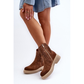 Zazoo 3470 Botas De Mujer De Ante Con Tacón Plano, Calado Marrón 6