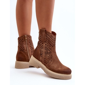 Zazoo 3470 Botas De Mujer De Ante Con Tacón Plano, Calado Marrón 8