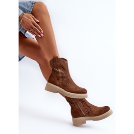 Zazoo 3470 Botas De Mujer De Ante Con Tacón Plano, Calado Marrón 10