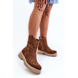 Zazoo 3470 Botas De Mujer De Ante Con Tacón Plano, Calado Marrón 2