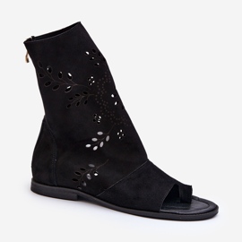 Zazoo 3437 Sandalias de ante para mujer con cremallera superior, negro 1