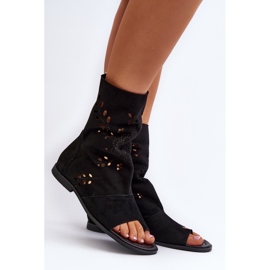 Zazoo 3437 Sandalias de ante para mujer con cremallera superior, negro 2