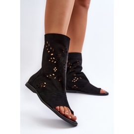 Zazoo 3437 Sandalias de ante para mujer con cremallera superior, negro 3