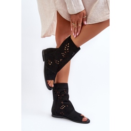 Zazoo 3437 Sandalias de ante para mujer con cremallera superior, negro 5