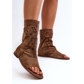Zazoo 3437 Sandalias de ante para mujer con parte superior con cremallera color camel marrón 3