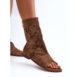 Zazoo 3437 Sandalias de ante para mujer con parte superior con cremallera color camel marrón 4