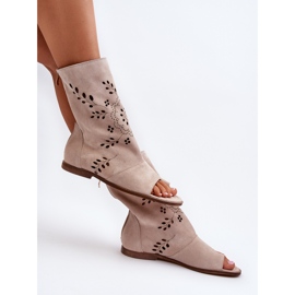 Zazoo 3437 Sandalias de ante con cremallera superior para mujer, color beige 3