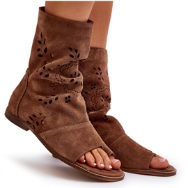 Zazoo 3437 Sandalias de ante para mujer con cremallera superior, marrón 8