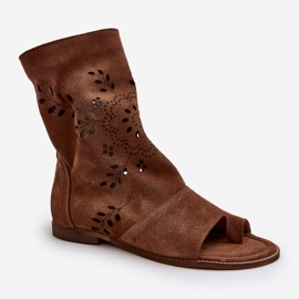 Zazoo 3437 Sandalias de ante para mujer con cremallera superior, marrón 1
