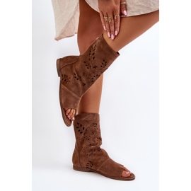 Zazoo 3437 Sandalias de ante para mujer con cremallera superior, marrón 4
