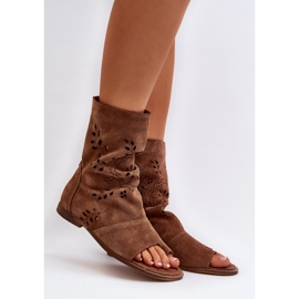 Zazoo 3437 Sandalias de ante para mujer con cremallera superior, marrón 2