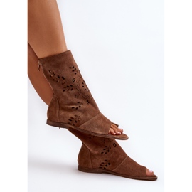 Zazoo 3437 Sandalias de ante para mujer con cremallera superior, marrón 6